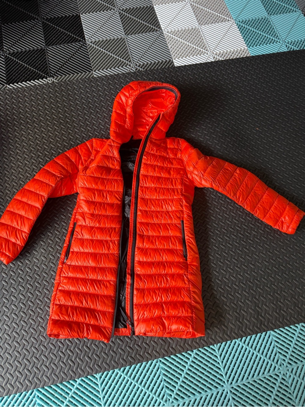 Bogner Women's Bright Orange Hooded Long Puffer Coat